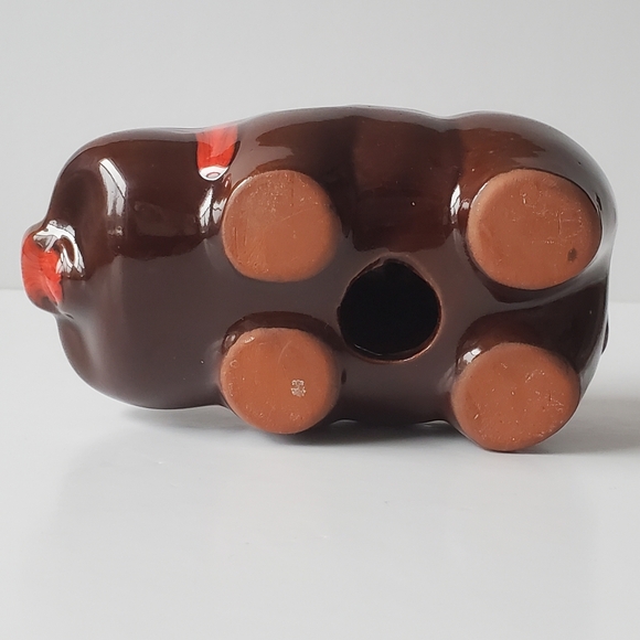 McMaster Craft Piggy Pig Bank Brown with Red Drip Glaze Windsor Canada Vintage - Picture 6 of 10
